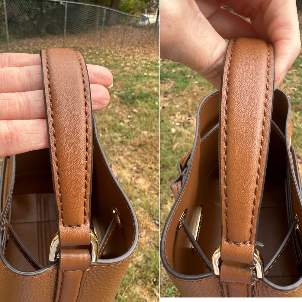 Michael Kors Mini Pebbled Tan Leather Drawstring Top handle Bucket Nag R$258 - Picture 10 of 11